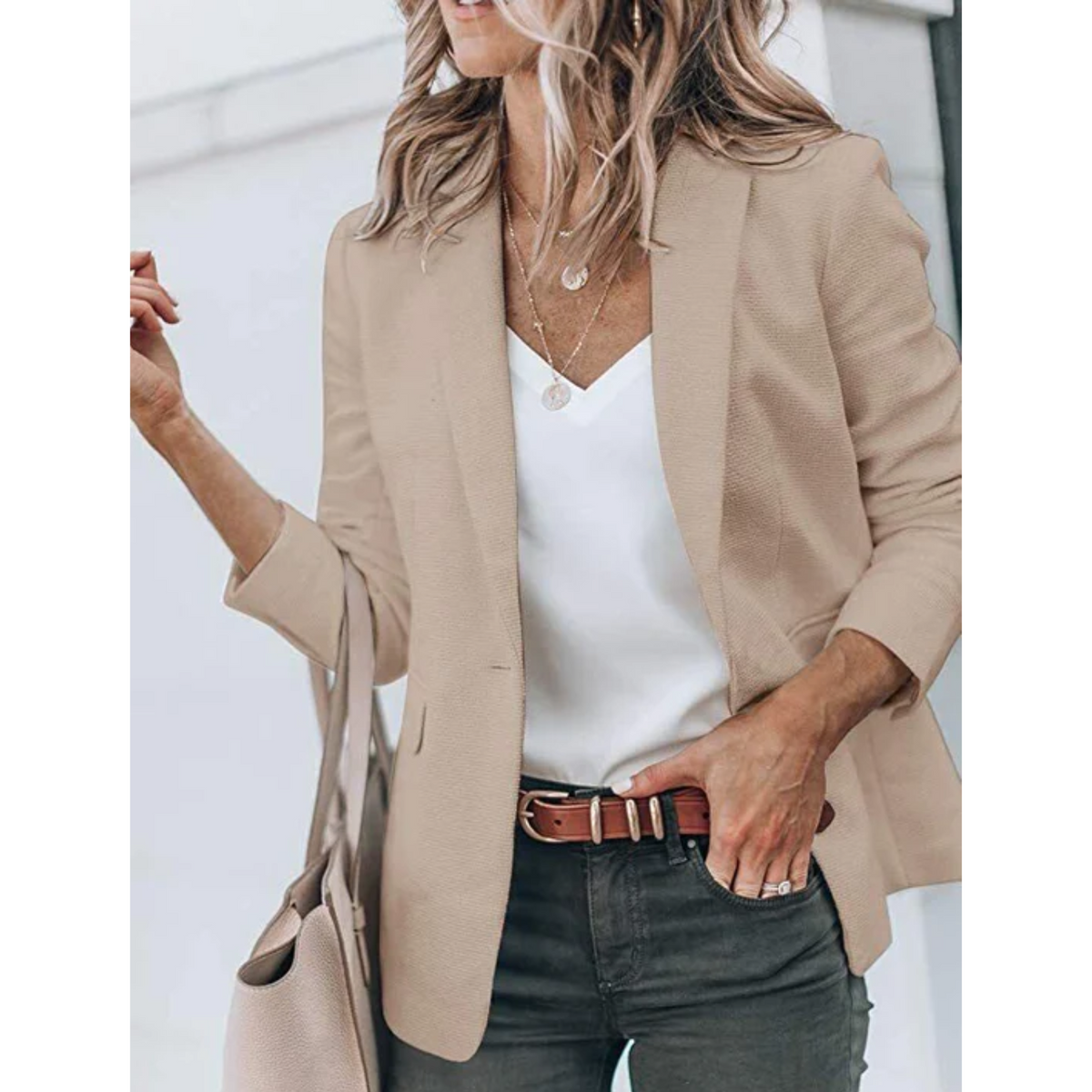 Dames Blazer met Getailleerde Pasvorm Beige