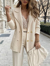 Dames Lange Blazer met Reverskraag en Dubbele Knoopsluiting