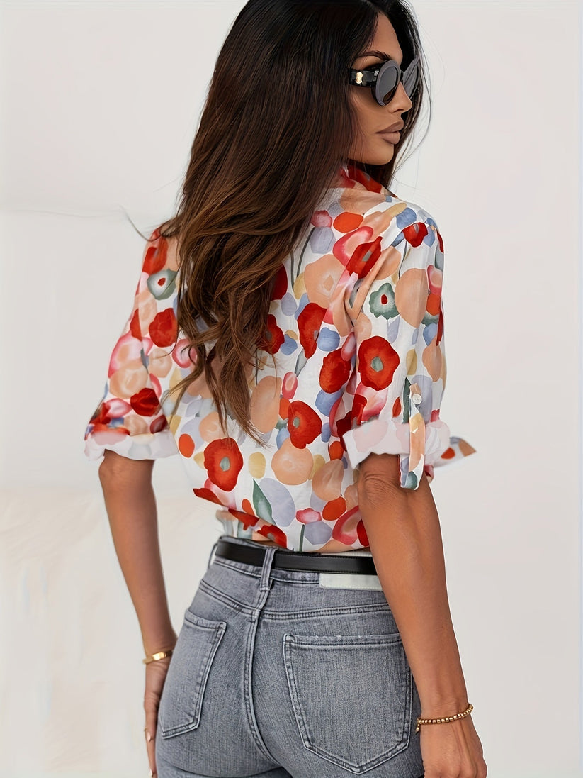Dames Blouse met Bloemenpatroon en Knoopsluiting voor Casual en Chique Stijl 3