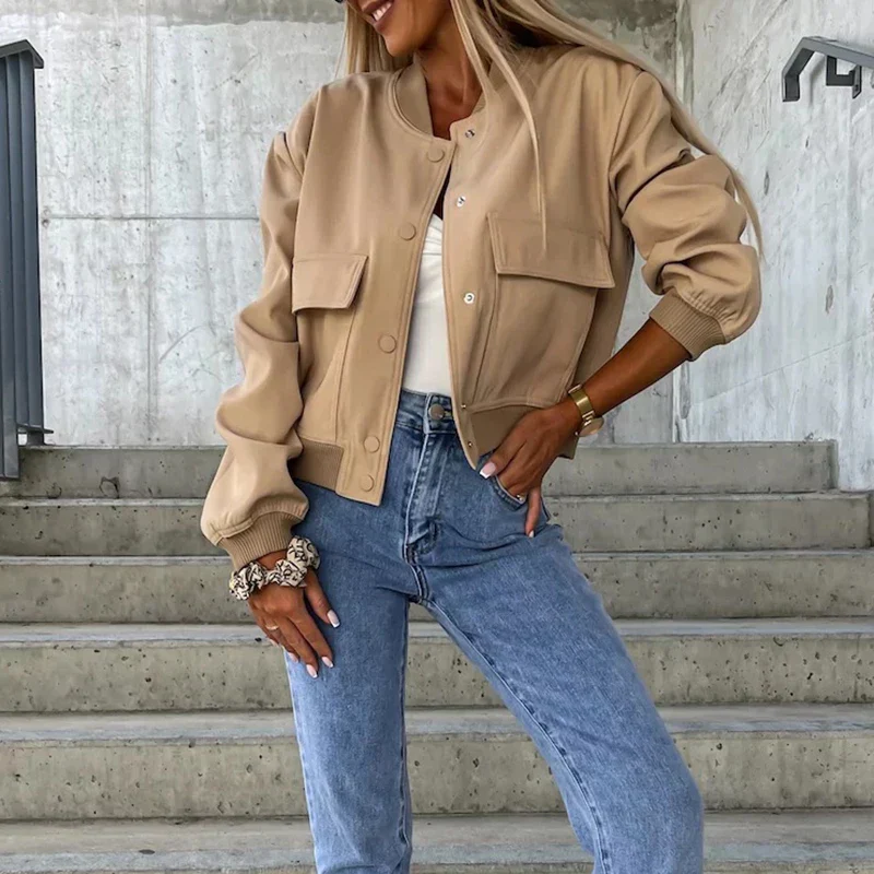 Dames Bomberjack met Drukknoopsluiting en Klepzakken voor Casual Outfits 3