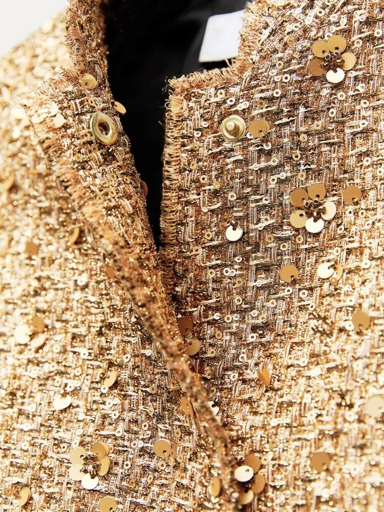 Dames Korte Glitterjas met Kraag en Oversized Pasvorm