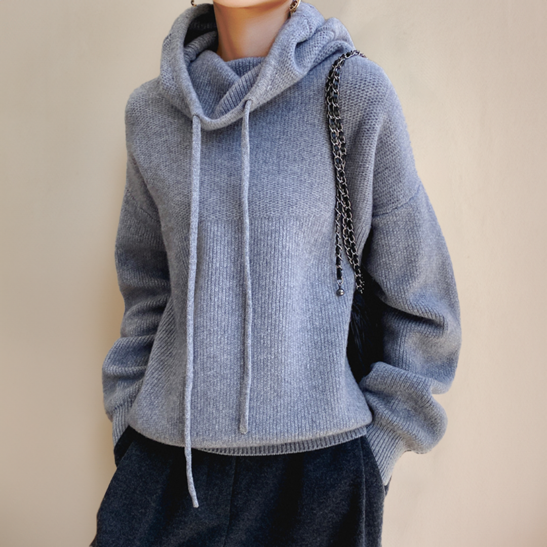 Dames Hoodie met Cowl Neck en Lange Koortjes Grijs