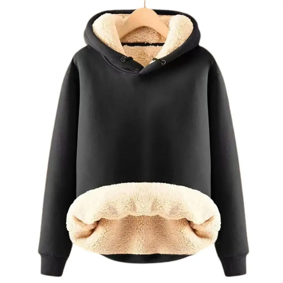 Dames Hoodie met Capuchon, Trekkoorden en Contrasterende Voering Zwart