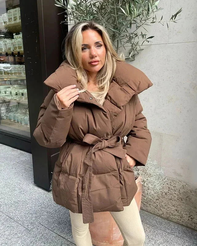 Dames Jas Winter met Ceintuur en Oversized Kraag 1