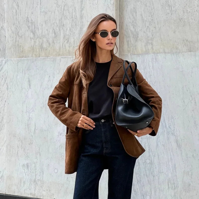 Dames Blazer Colberjasje Suèdelook Oversized