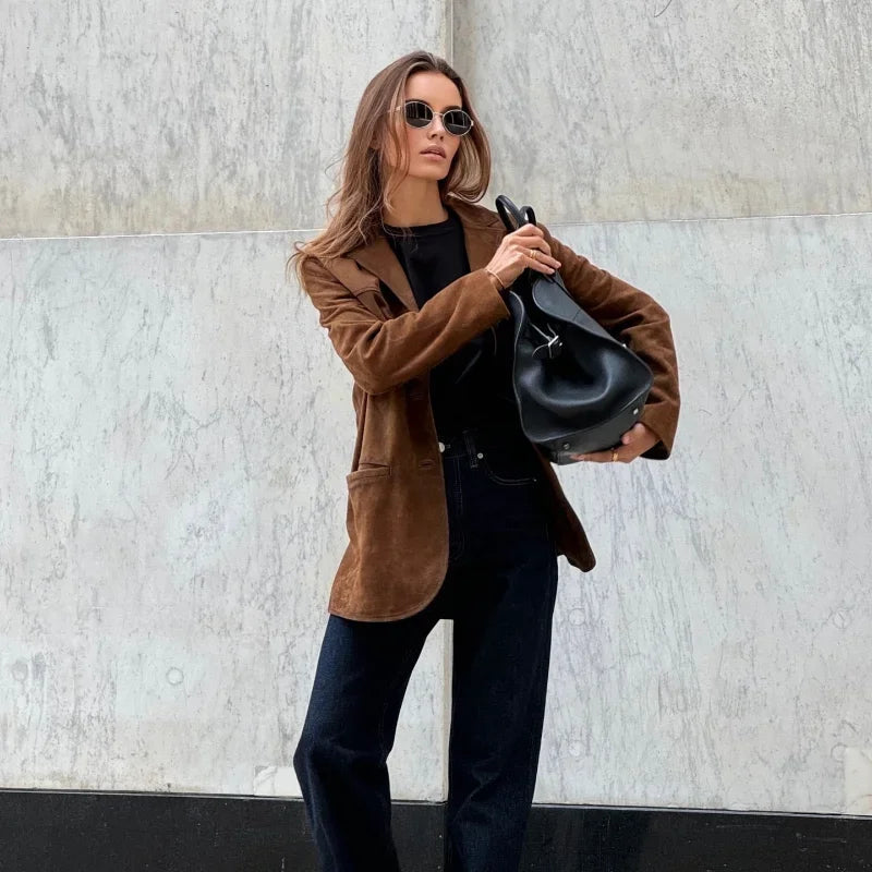 Dames Blazer Colberjasje Suèdelook Oversized