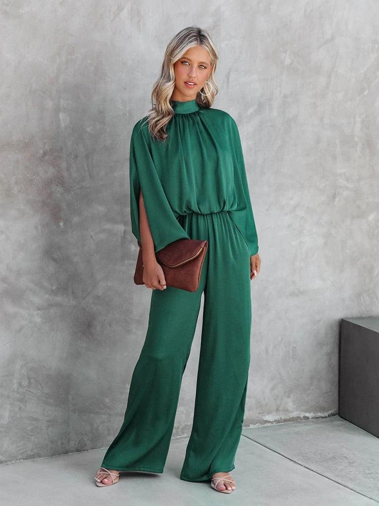 Dames Jumpsuit met Capemouwen en Tailleband Groen