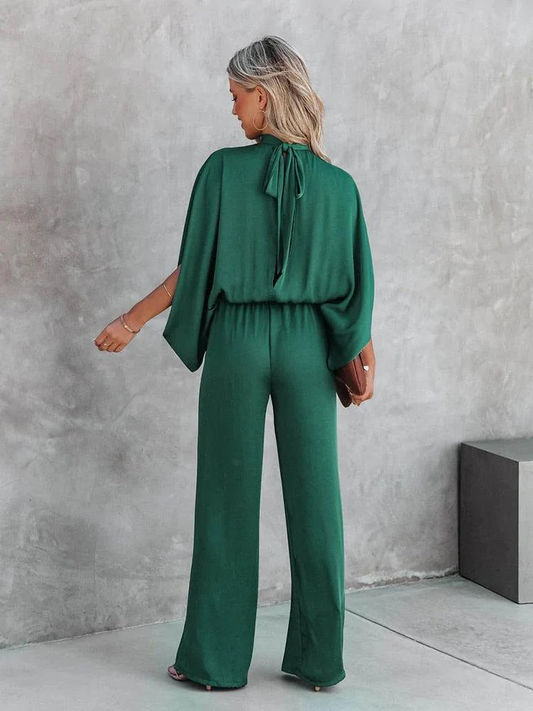 Dames Jumpsuit met Capemouwen en Tailleband Groen