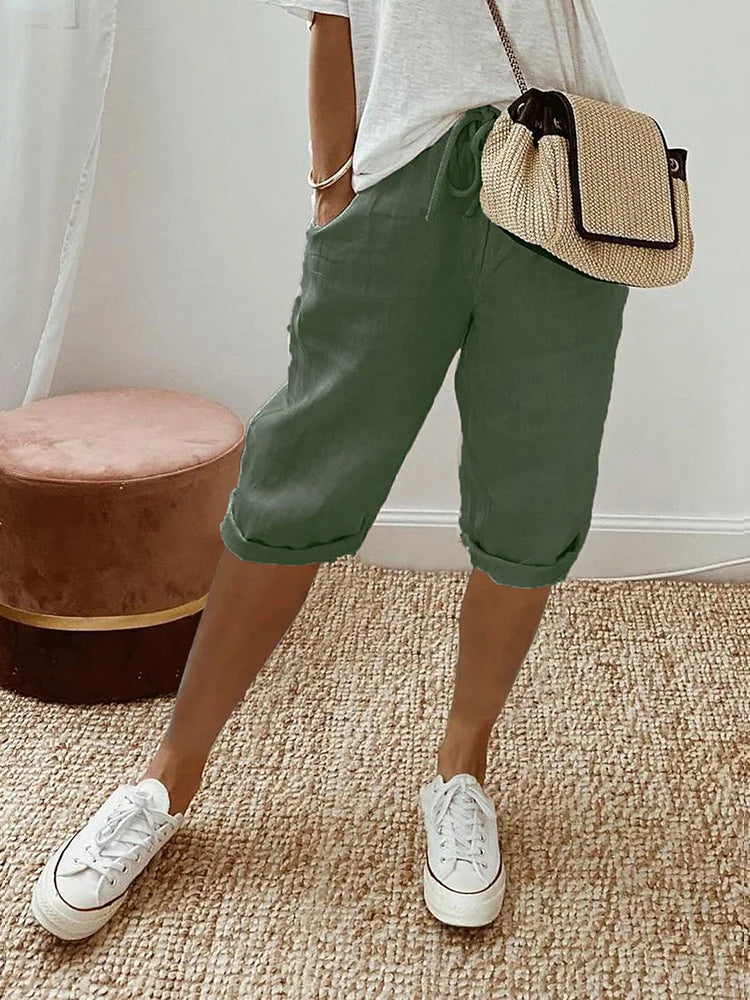 Dames Korte Broek met Elastische Tailleband Groen