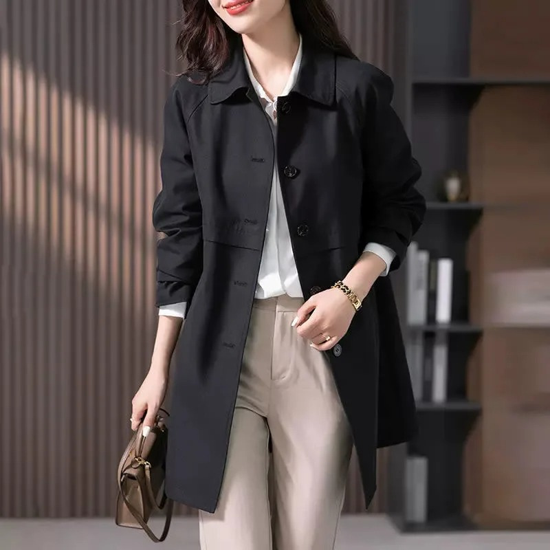 Dames Trenchcoat Kort met Enkele Knop en Getailleerde Pasvorm Zwart