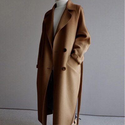 Dames Lange Overjas met Wol en Tijdloos Design 0