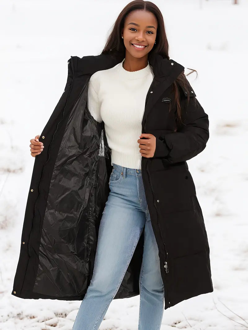 Dames Lange Winterjas met Capuchon en Gewatteerd Ontwerp 3