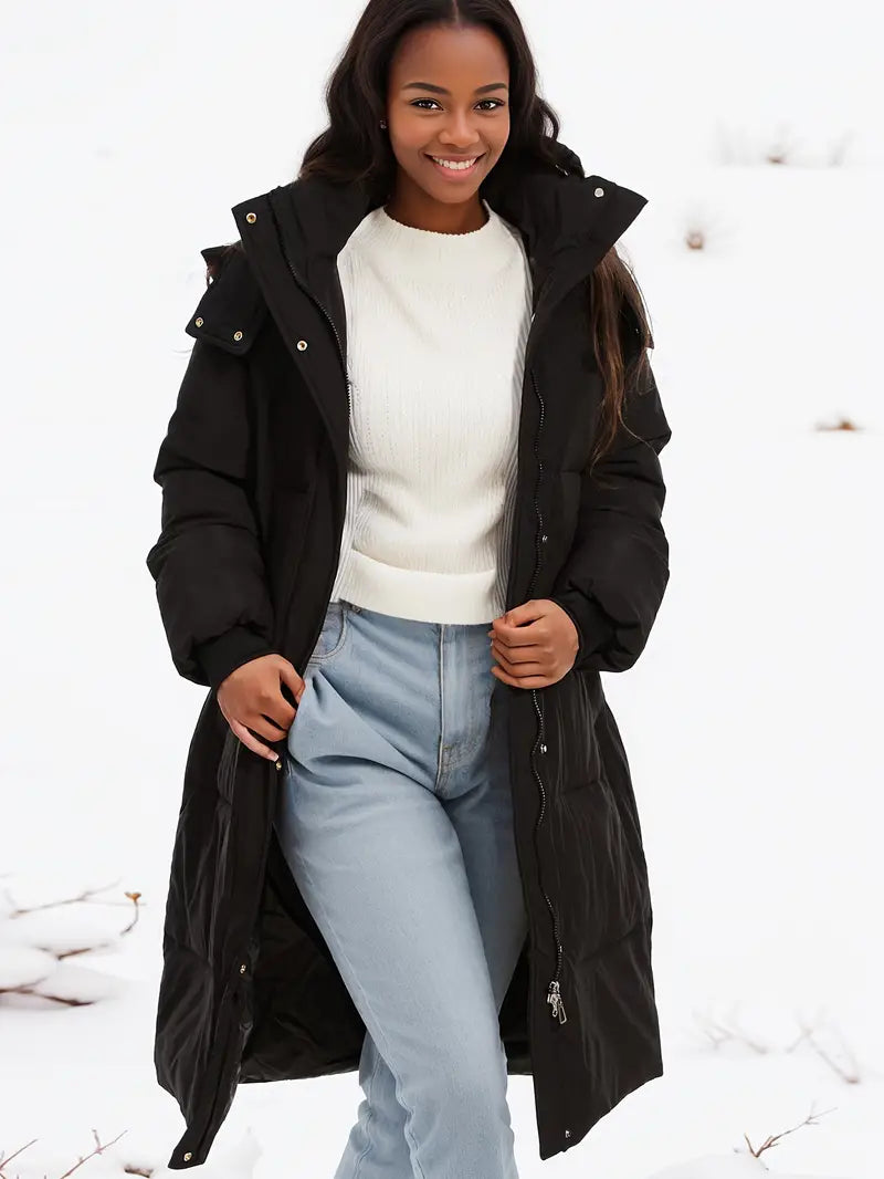 Dames Lange Winterjas met Capuchon en Gewatteerd Ontwerp 4