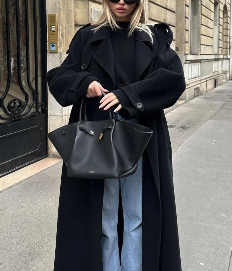 Dames Lange Trenchcoat Oversized met Dubbele Knopen en Reverskraag