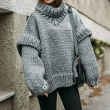 Dames Oversized Coltrui met Hoge Col, Verlaagde Schouders en Grofgebreide Look
