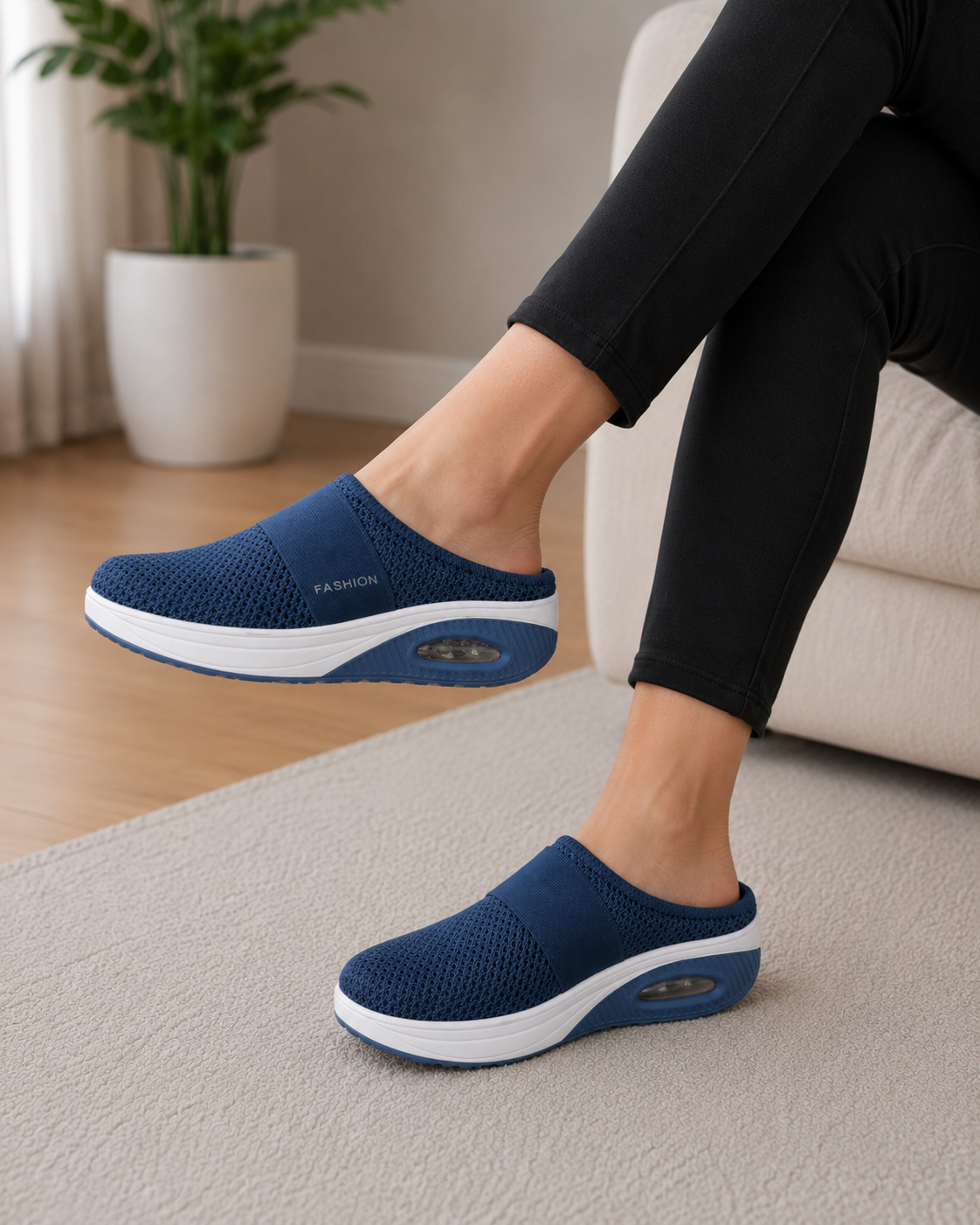 Dames Slip-on Slippers met Gestructureerde Zool en Brede Bandage