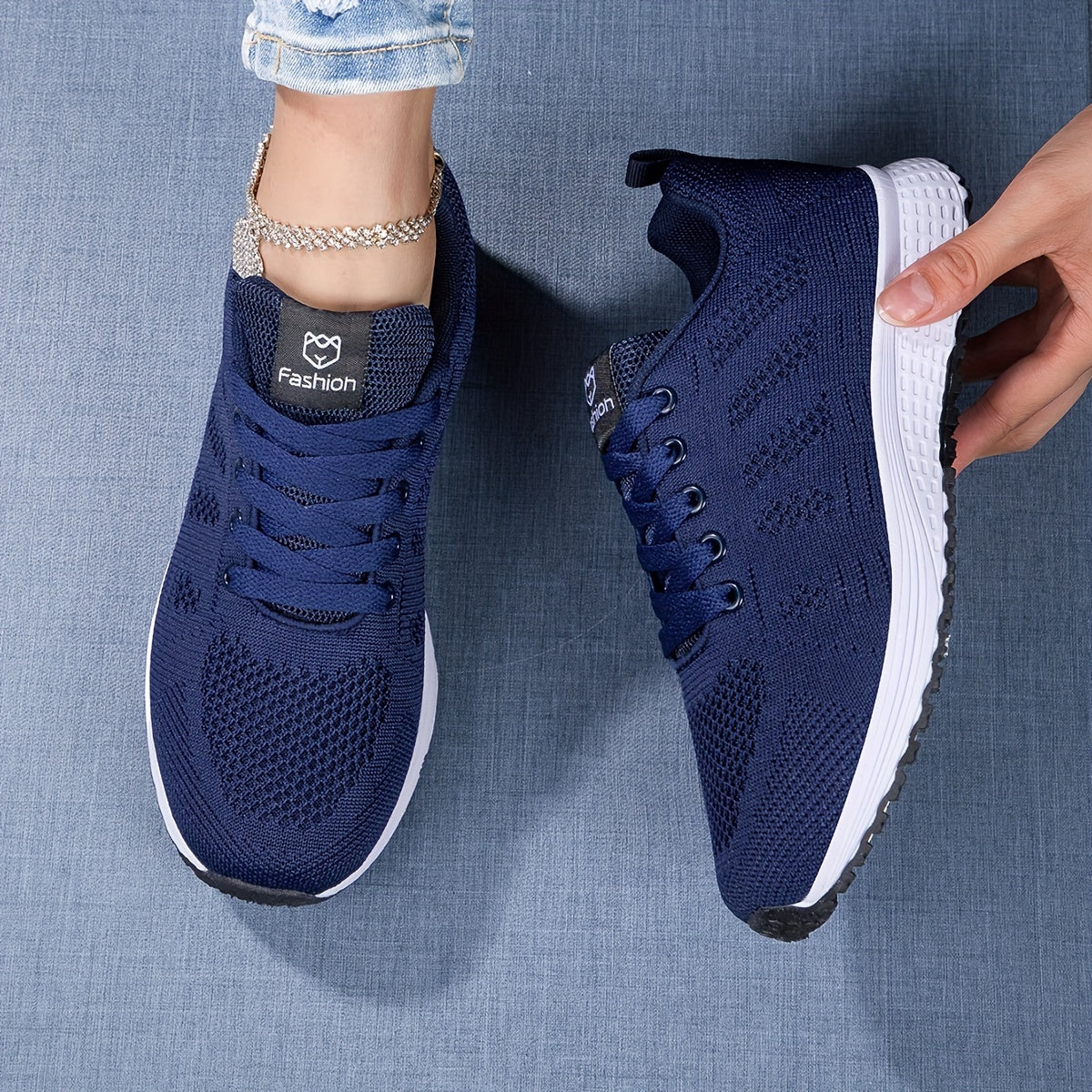 Dames Sneakers Met Vetersluiting en Ademend Ontwerp Voor Sport en Vrije Tijd Marineblauw