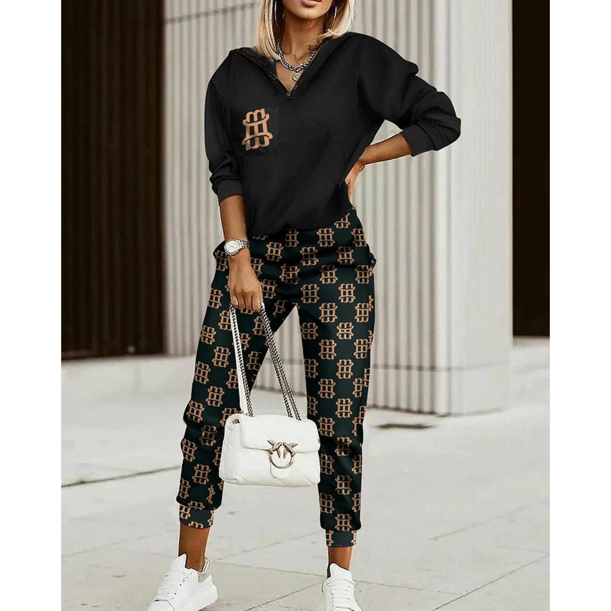 Dames Trainingspak - Comfortabele Loungewear Set Zwart gestreept