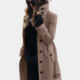 Dames Lange Trenchcoat Winterjas met Riem en Hoge Kraag
