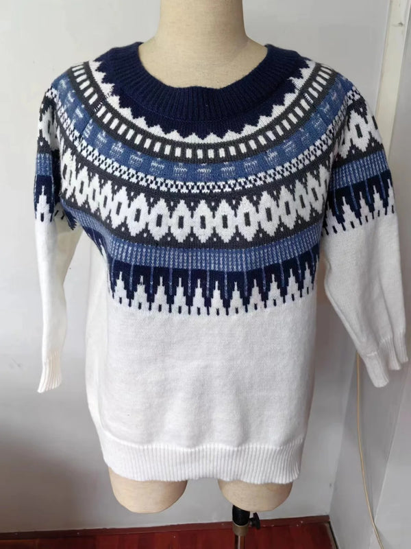 Dames Pullover met Noors Yoke Patroon en Ronde Hals