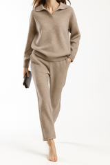 Dames Loungewear Set met Polo Trui en Hoge Taille Broek