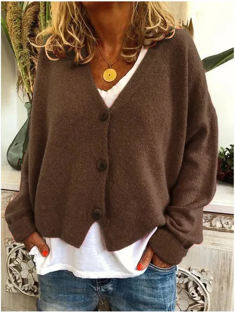 Dames Cardigan Vest met V-hals en Knopen Bruin
