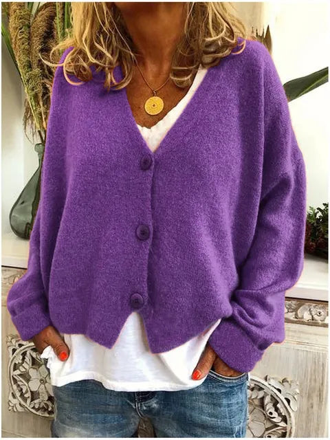 Dames Cardigan Vest met V-hals en Knopen Lila
