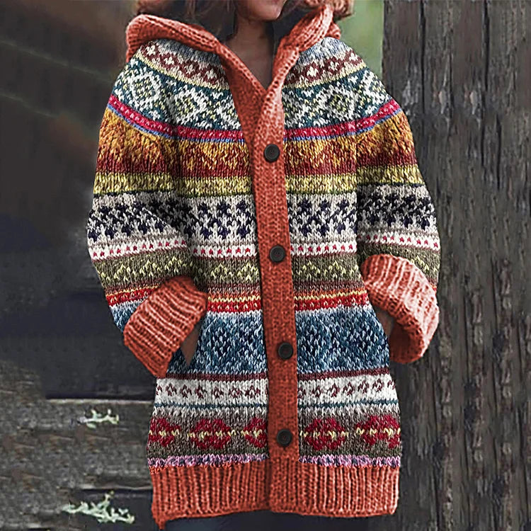 Dames Vest Lang met Capuchon en Knoopsluiting Oranje