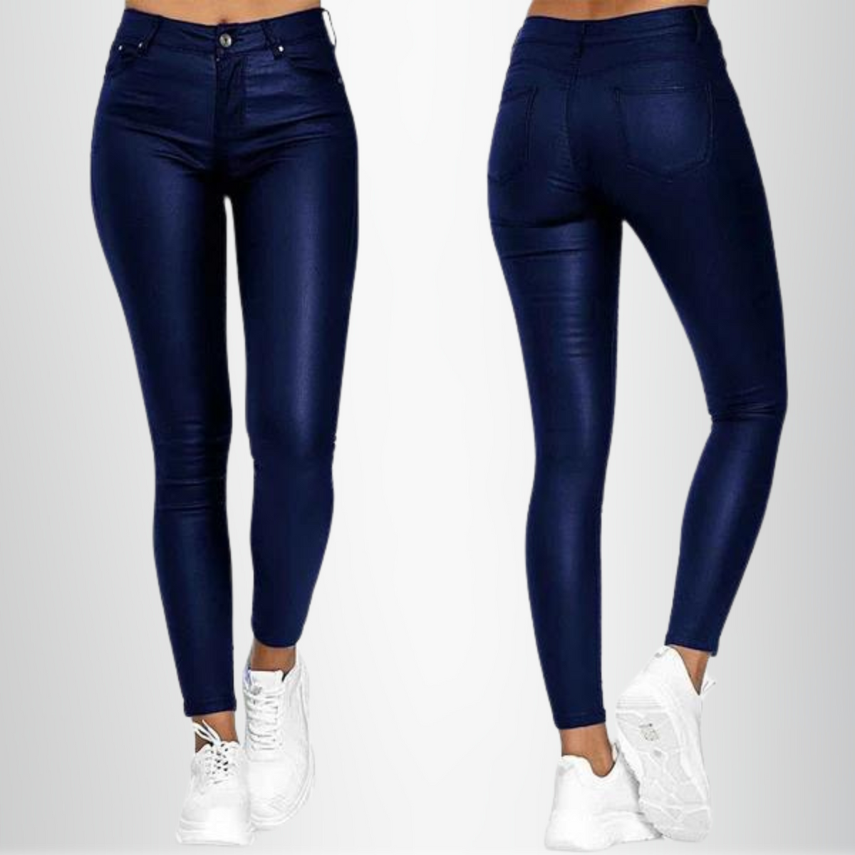 Dames Hoge Taille Broek met Leather Look Blauw
