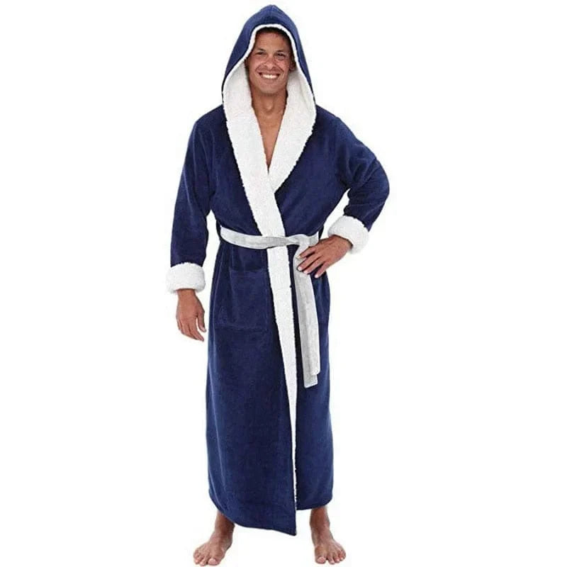 Heren Badjas met Capuchon Fleece Ochtendjas Blauw