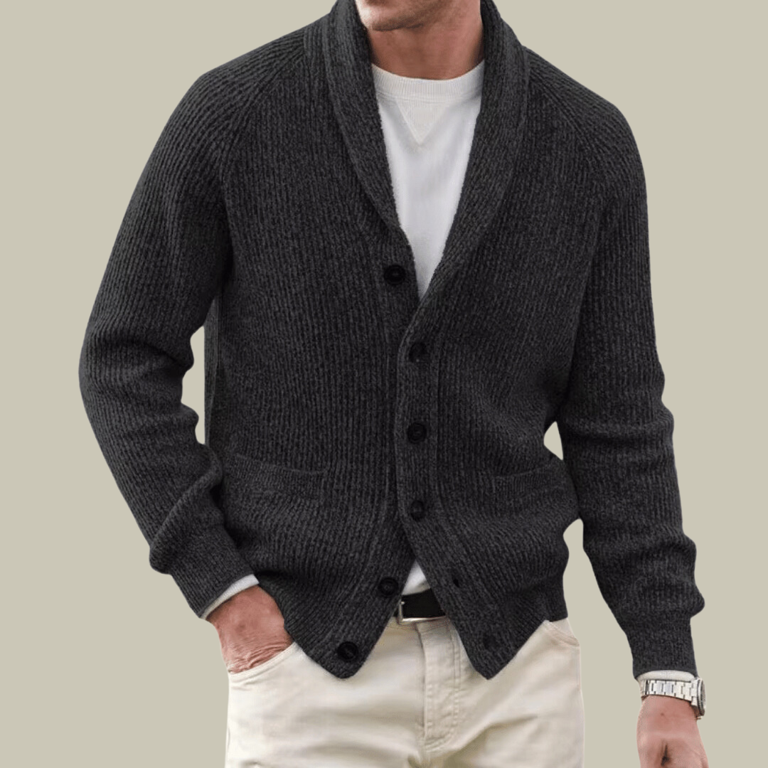 Heren Cardigan van Cashmere Blend met Knoopsluiting en Ribbelmanchetten 4