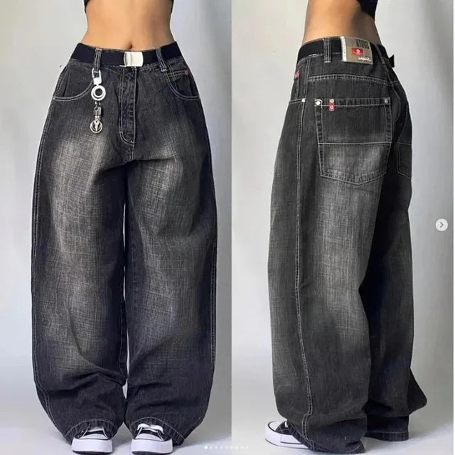 Dames Cargo Broek Oversized met Vintage Denim Zwart