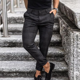 Heren Geruite Chino Broek Lang Slim Fit met Stretch