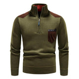 Heren Pullover met Hoge Kraag, Halve Rits en Borstzak
