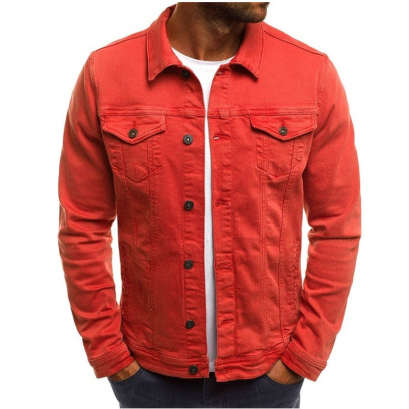 Heren Denim Tussenjas met Uniek Design en Comfortabele Pasvorm Rood