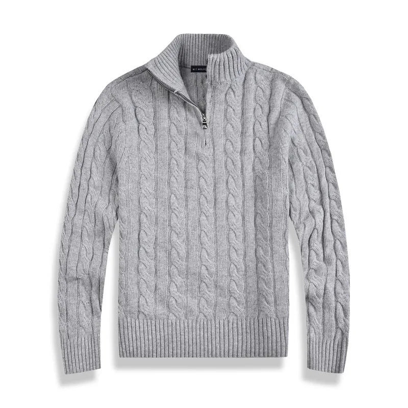 Heren Half-Zip Trui van Hoogwaardige Katoen met Hoge Kraag en Ribgebreide Randen 0