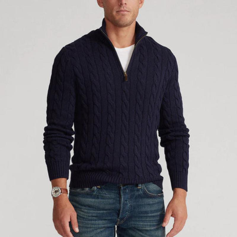 Heren Half-Zip Trui van Hoogwaardige Katoen met Hoge Kraag en Ribgebreide Randen 5