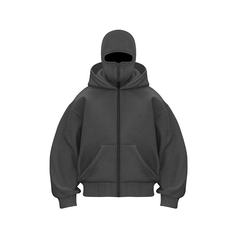 Heren Hoodie met Geïntegreerde Maskerkap en Verstelbare Capuchon Grijs