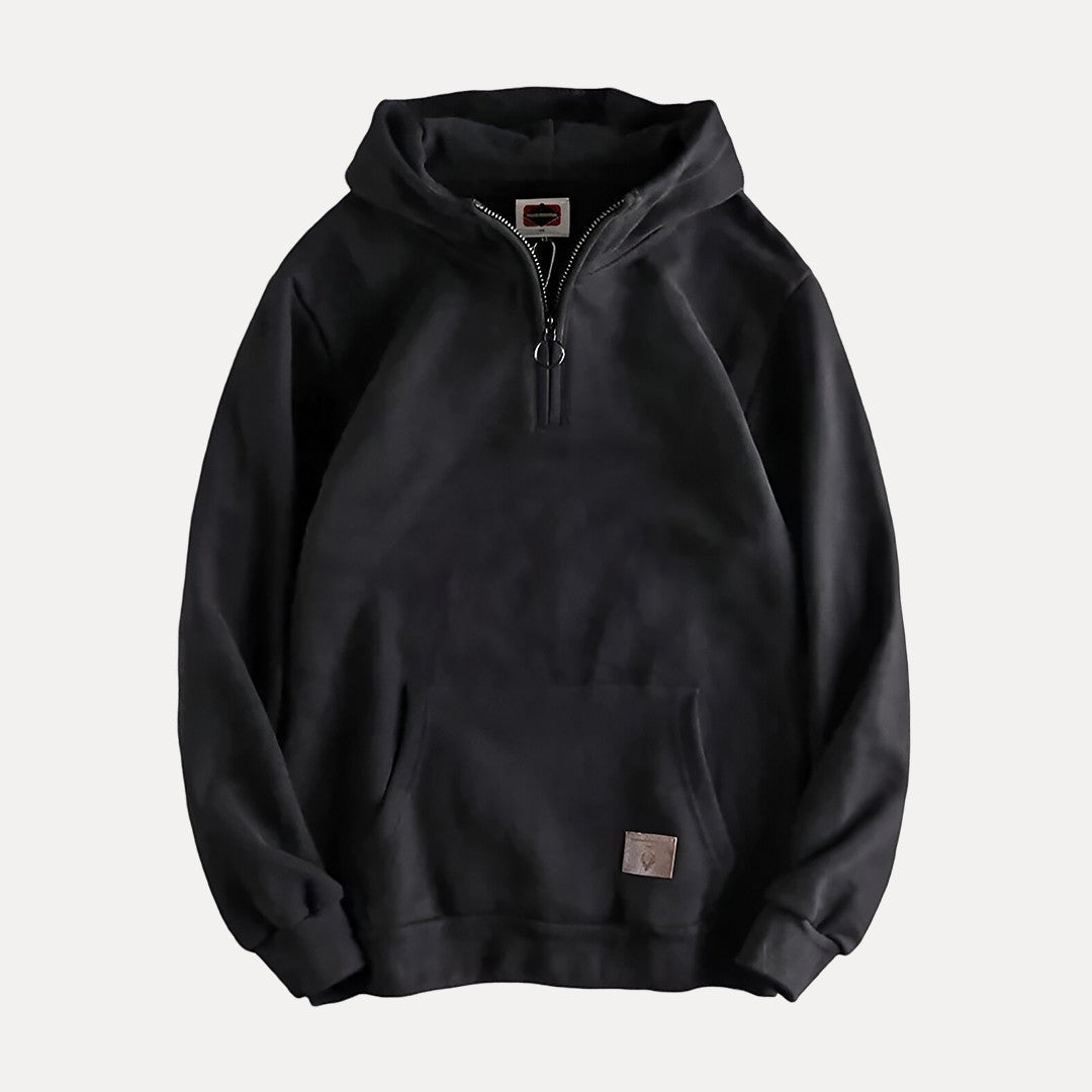 Heren Hoodie met Halve Rits, Capuchon en Kangoeroezak Zwart