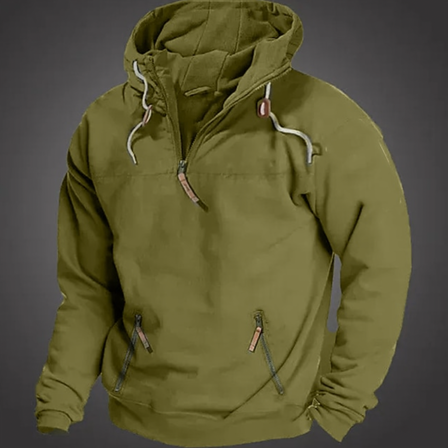 Heren Warme Hoodie met Capuchon en Ritszakken Groen