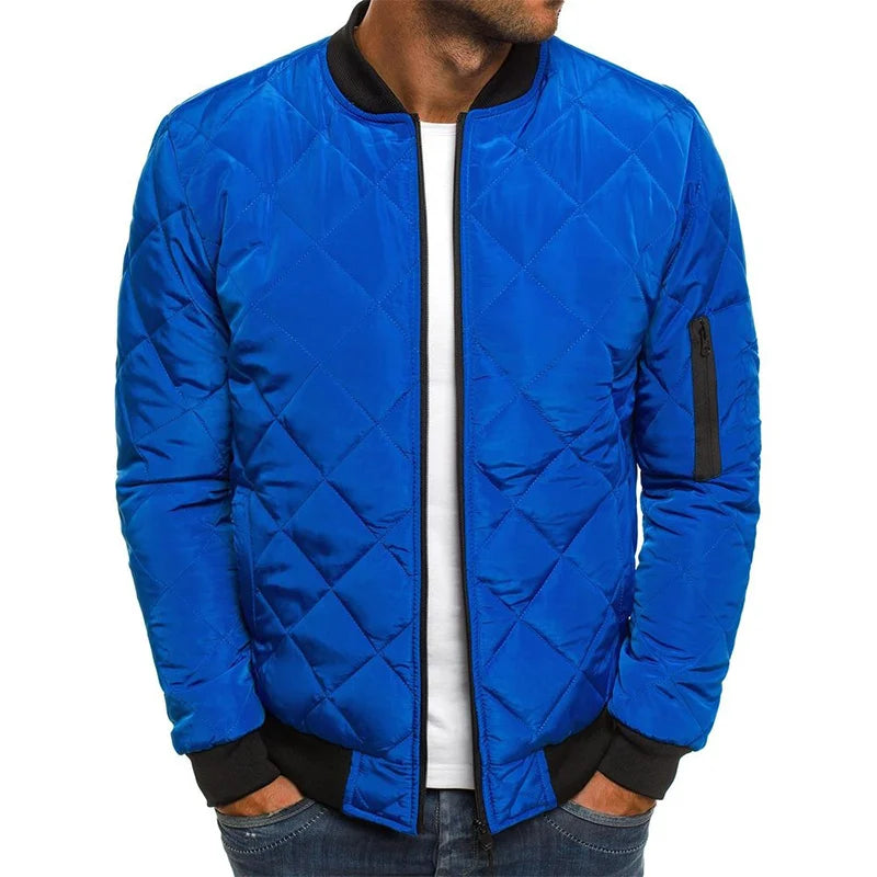 Heren Bomber Jas met Gewatteerd Ontwerp Blauw