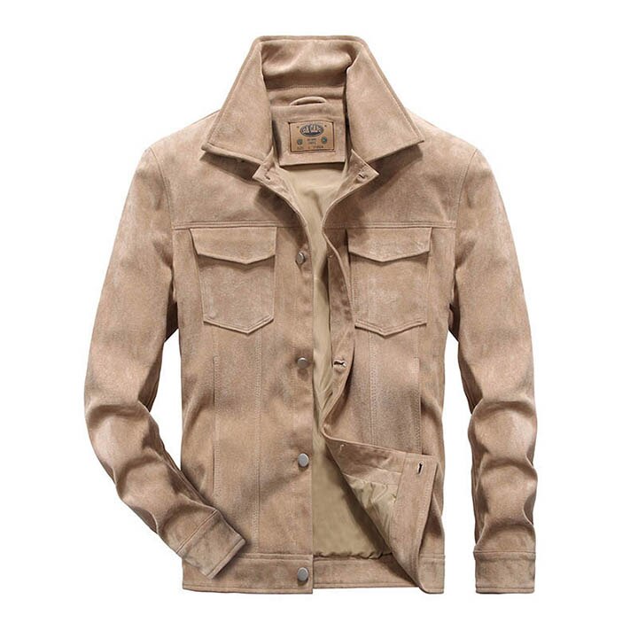 Heren Tussenjas Suède Look met Kraag en Borstzakken Khaki