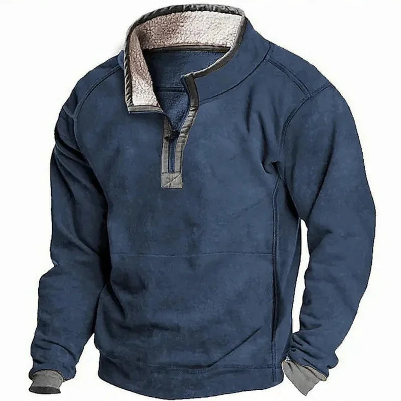 Heren Trui met Korte Rits en Zachte Fleecevoering Blauw