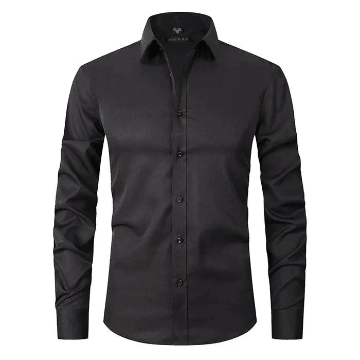 Heren Zakelijke Overhemd met Lange Mouwen en Tailored Fit Zwart