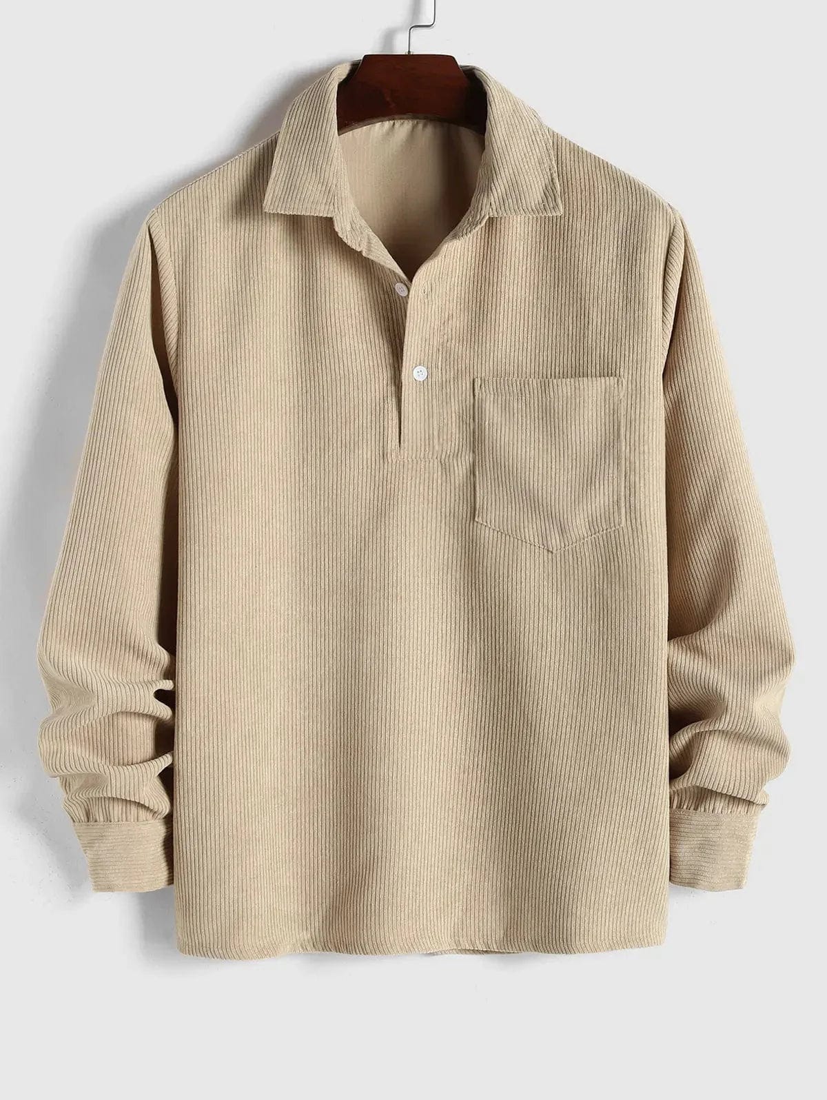 Heren Overhemd Corduroy met Knoopsluiting en Borstzak Khaki