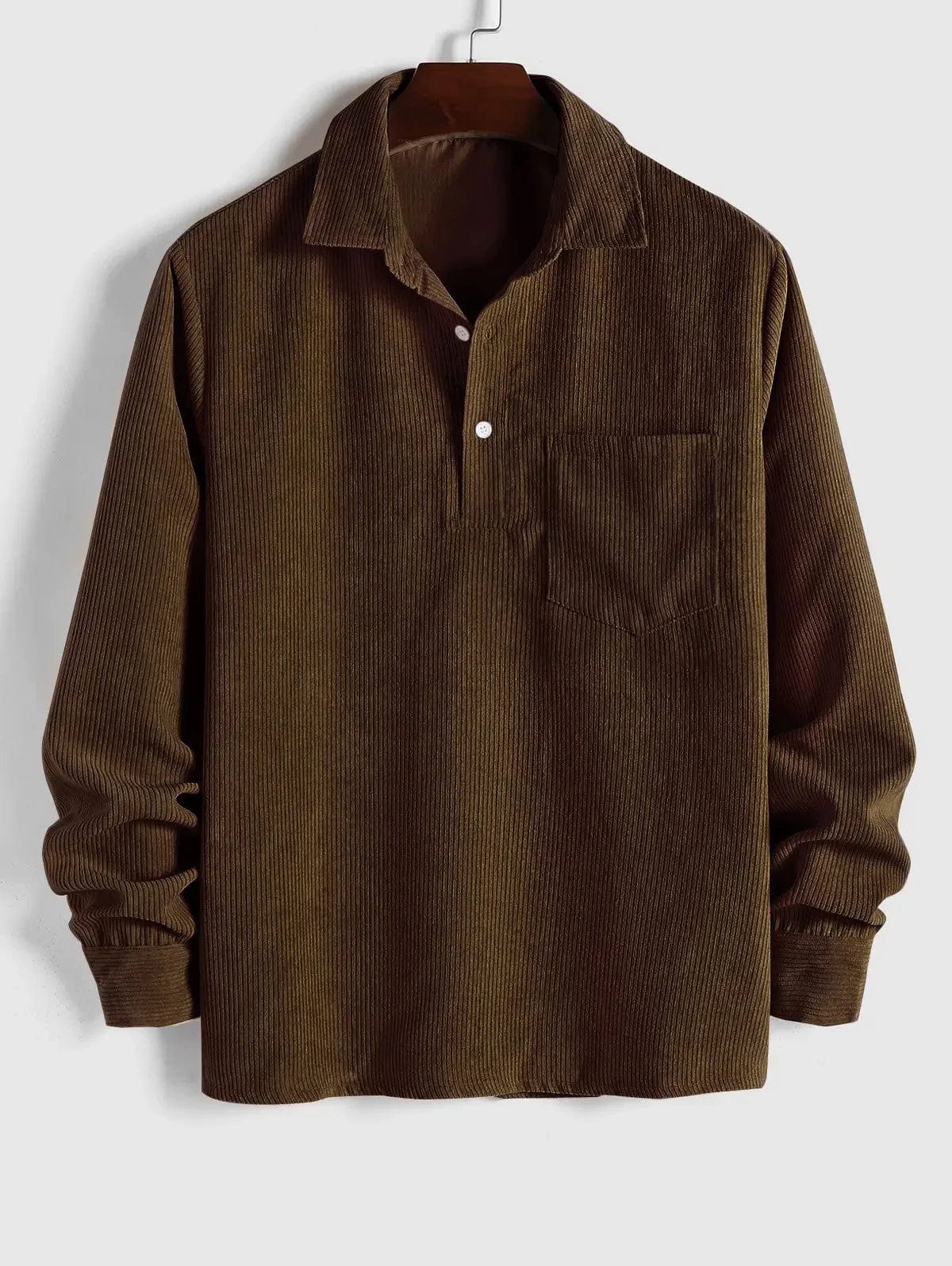 Heren Overhemd Corduroy met Knoopsluiting en Borstzak Bruin