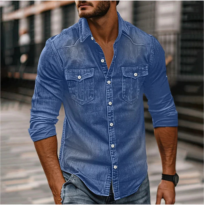 Heren Casual Spijkerblouse Slim Fit met Western Details Blauw
