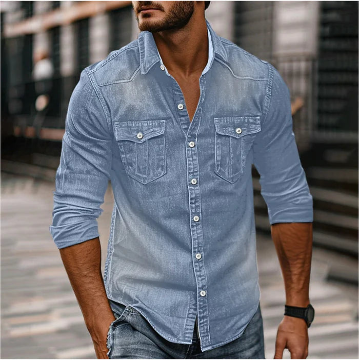 Heren Casual Spijkerblouse Slim Fit met Western Details Lichtblauw