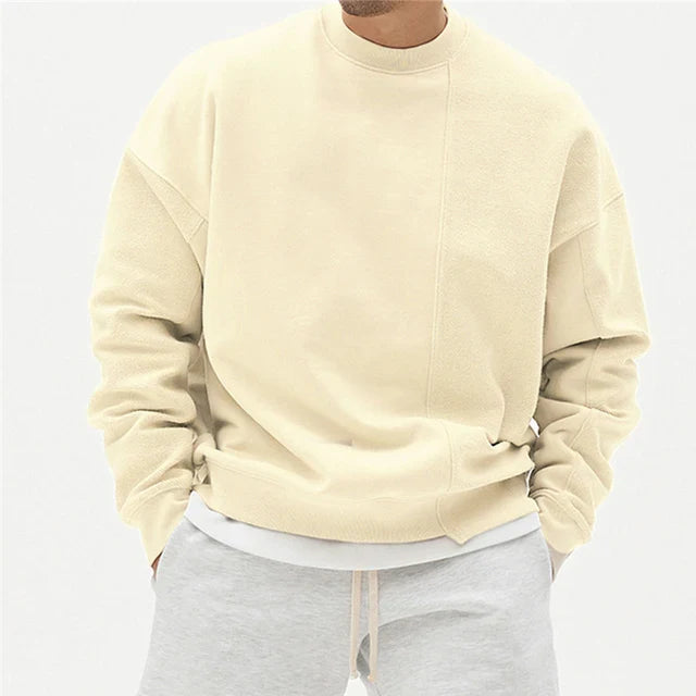 Heren Sweater met Ronde Hals en Asymmetrische Naad voor de Winter Beige