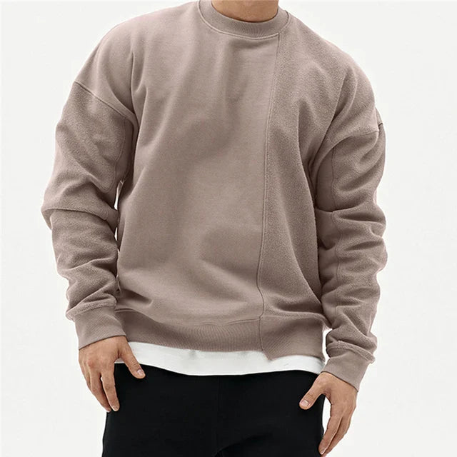 Heren Sweater met Ronde Hals en Asymmetrische Naad voor de Winter Lichtbruin